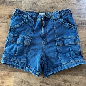 Women’s Cargo Shorts 36 Waist Elastic Jean Denim High Rise Pockets Vintage 90s